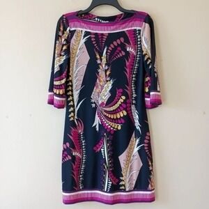 Cache Dress SZ 4 Boat Neck 3/4‎ Sleeve Knee Length Sheath Travel Jersey Stretch